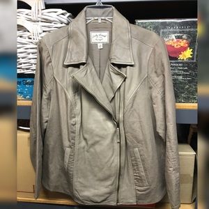 LUCKY BRAND Leather Linen Motorcycle Jacket $199
